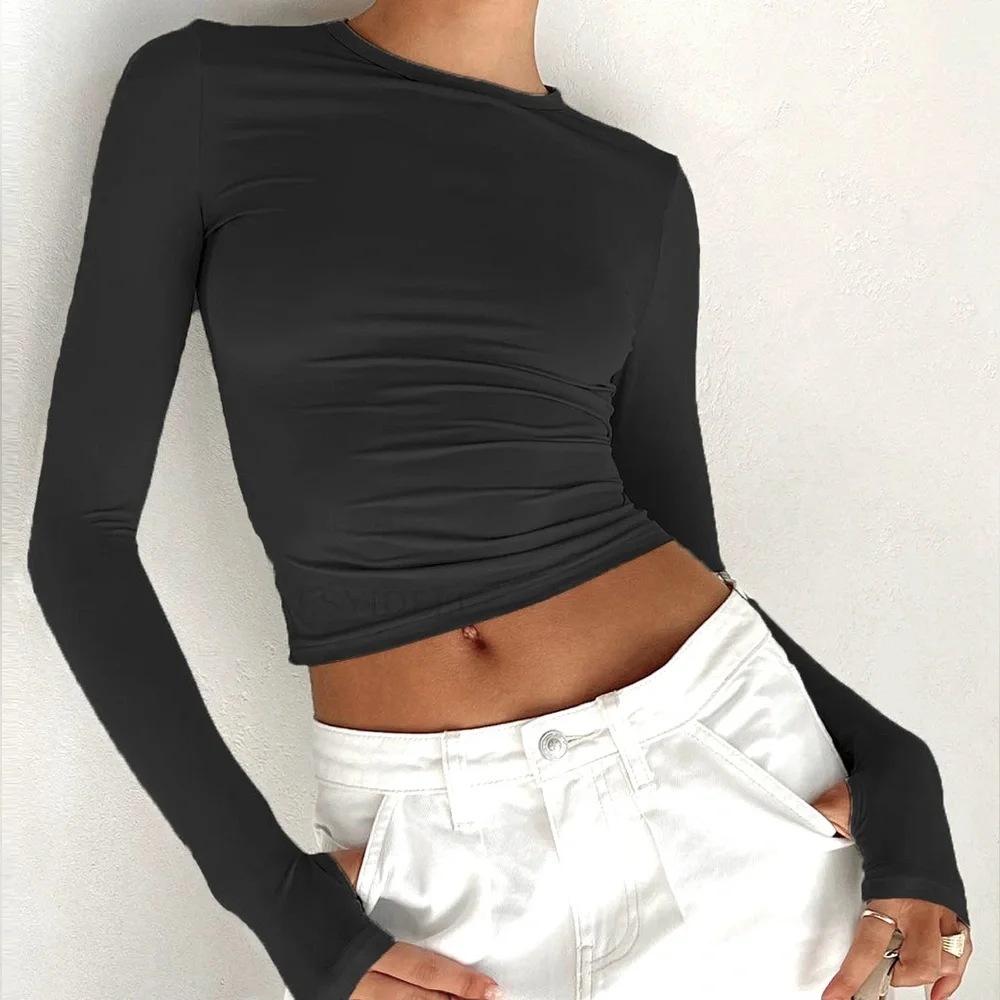 NWT MINIMALIST slinky black cropped long sleeve top by COMMENSE S - Picture 7 of 7